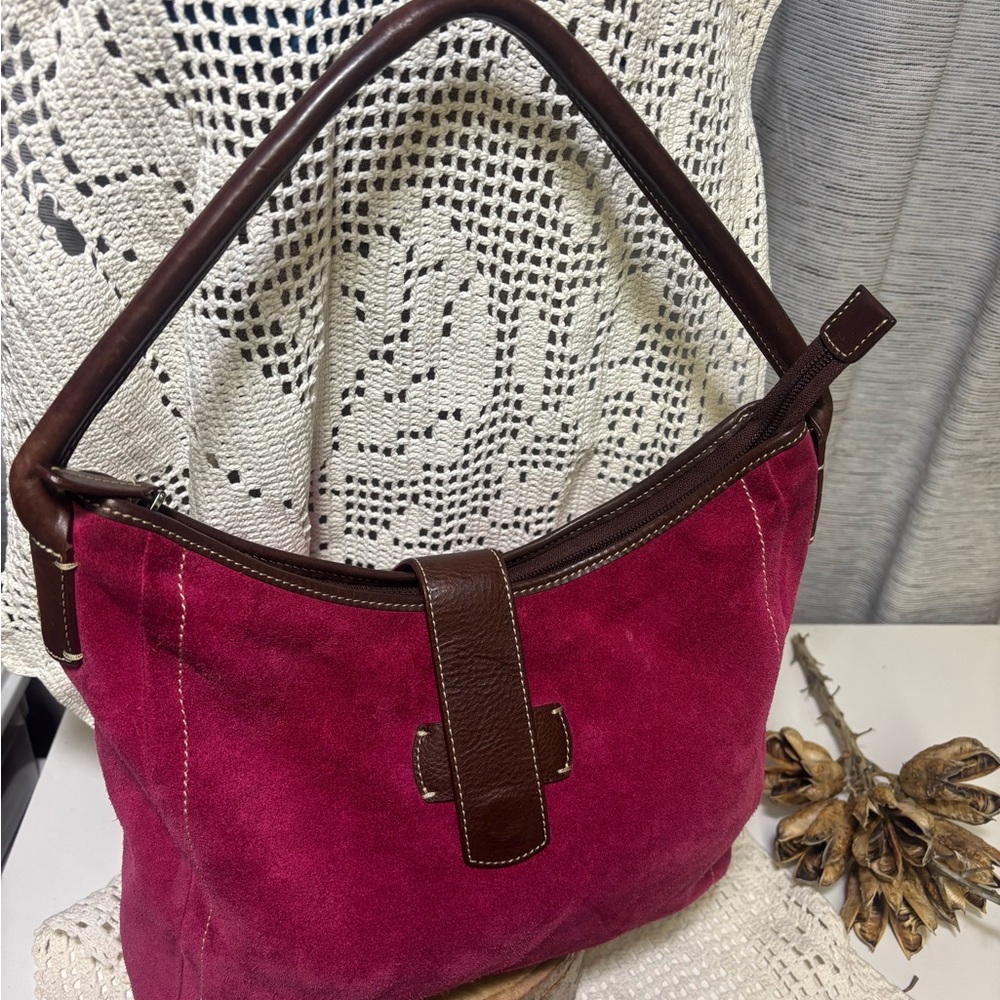 Elegant Lands End Wine and Brown Women's Suede/Leather Hand Bag/Purse